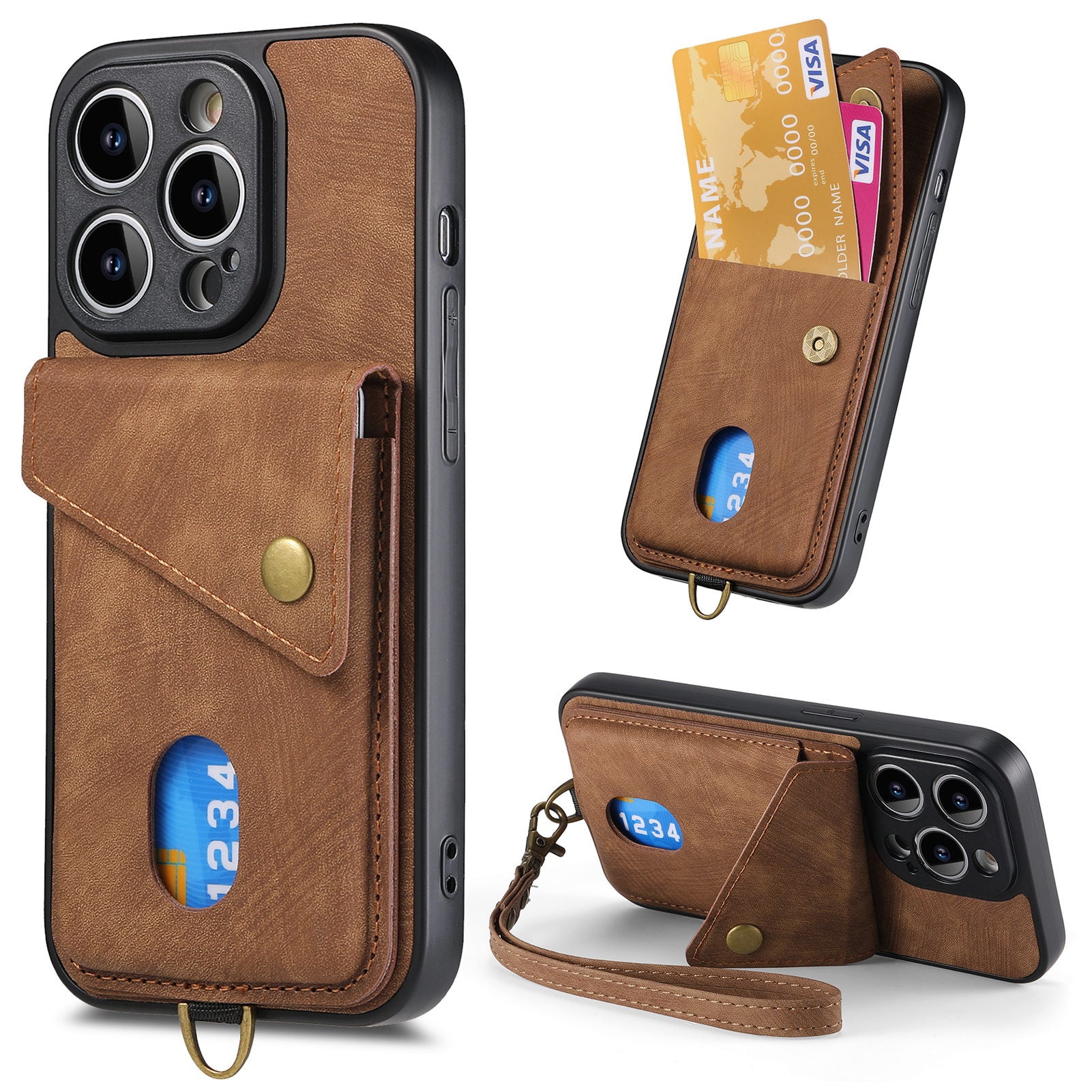 D1 For iPhone 13 Pro Case Card Holder Retro PU+TPU Phone Cover with Kickstand D1 For iPhone 13 Pro Case Card Holder Retro PU+TPU Phone Cover with Kickstand